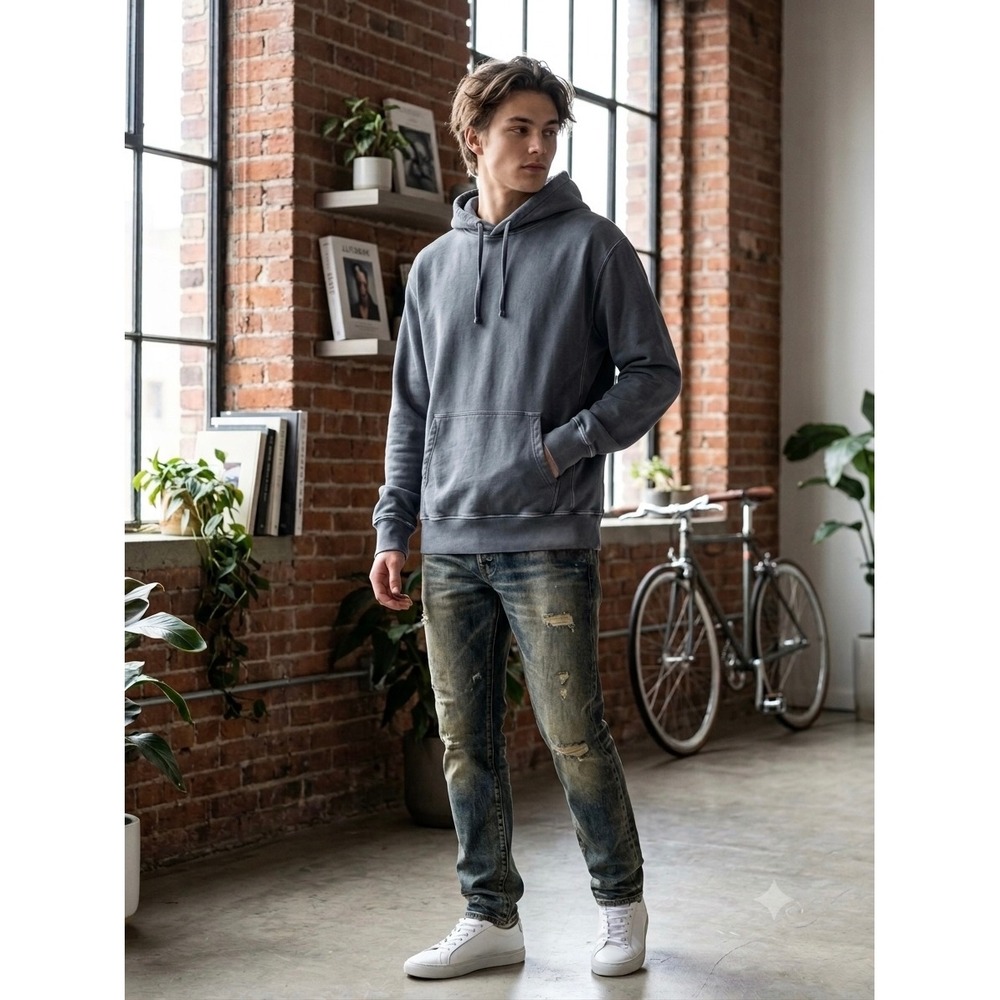 J. Crew Knit Goods Mens Gray Sun Faded Cotton French Terry Pullover Hoodie M